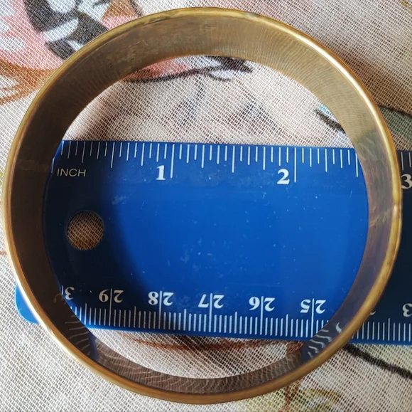 Brass Embossed Engraved Scroll Pattern Shell Tiled Bangle Bracelet Bohemian - Picture 5 of 7